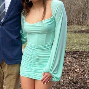 Elegant Mint Green Ruched Dress